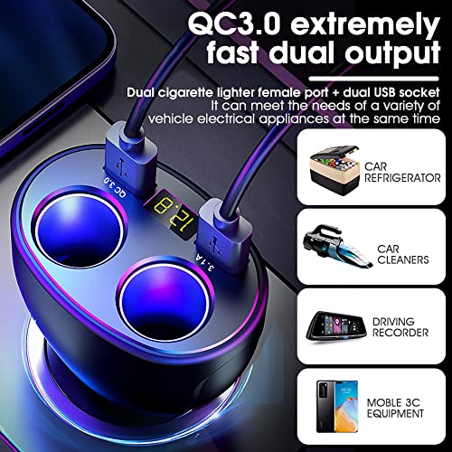 Image of Car Charger, 120W Car Cigarette Lighter Splitter with QC3.0 & 3.1A USB Ports 12V /24V Car Charger Car Lighter Adapter with LED Voltage Display Car Charger Fast Charging for GPS Dash Cam