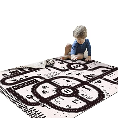 Cute Car Track Baby Crawling Rugs and Mats, Anti-Fall Children Puzzle Carpet for Boys Bedroom 120x160cm (Black, 120x160cm)