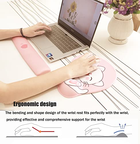 Cute Pink Keyboard Wrist Rest And Mouse Wrist Rest Support Mouse Pad Set, Anime Kawaii Desk Accessories, 3D With Ergonomic Gel Mouse Pad And Keyboard Pad, Easy Typing, Gaming(Cat-Pink) 10.23*8.46Inch #TOP4