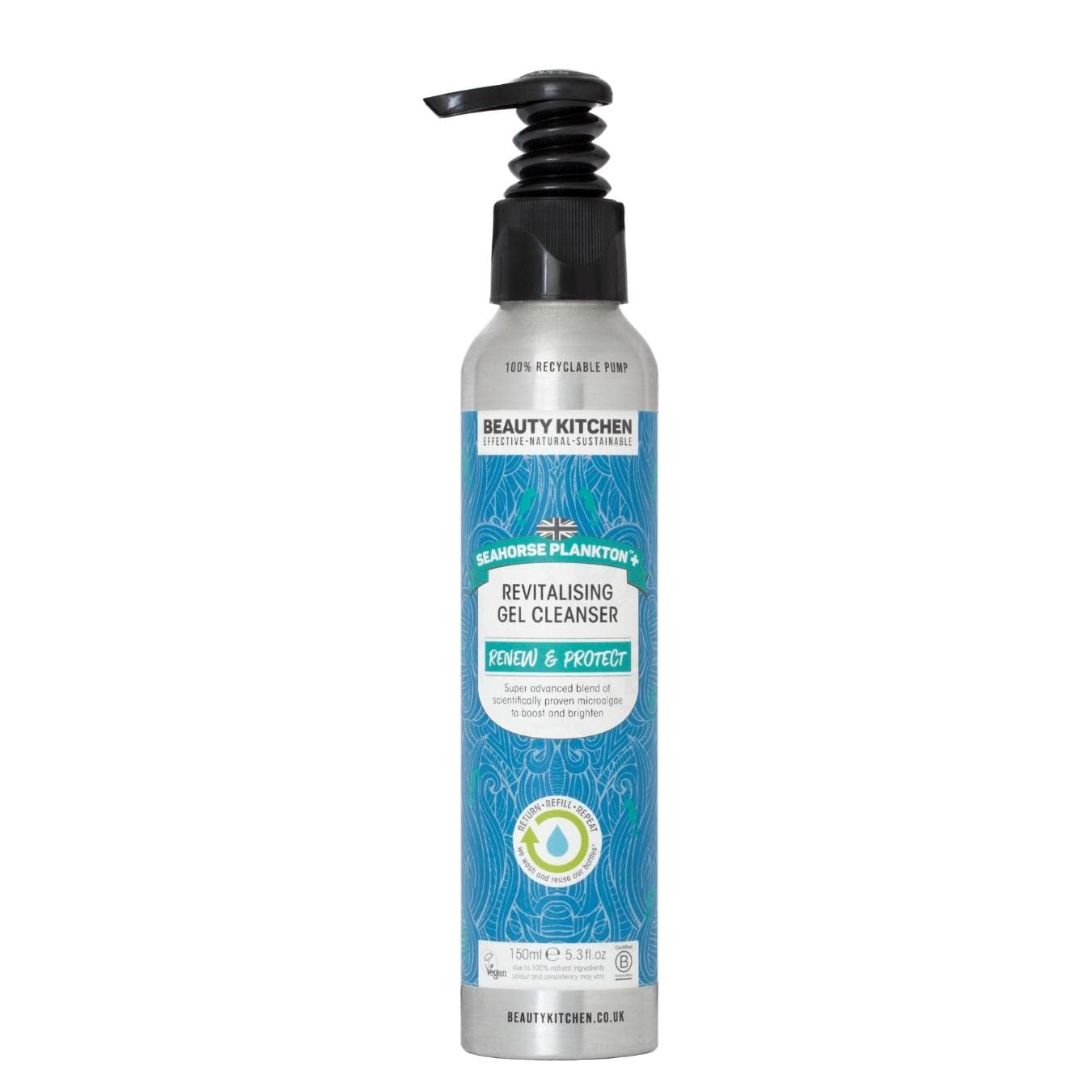 Beauty Kitchen - Seahorse Plankton + Revitalising Gel Cleanser 150ml - Removes Redness, Oil & Impurities - Hydrating Makeup Remover - Vegan/Cruelty Free