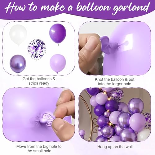 Image of Purple and White Balloon Garland Kit with Chrome and Confetti Balloons, Birthday and Anniversary Decoration, pack of 58 Pcs