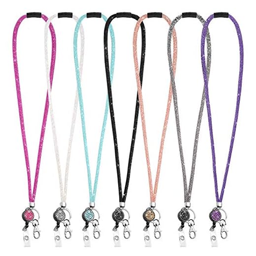 Otostar ID Card Lanyard Strap Multifunctional Badge Holder Office Bling Crystal ID Card Holder Lanyard Strap Keyring Sparkly Lanyards Retractable Badge Holder (Smooth Lanyard Strap, 7 Pack Multicolor)