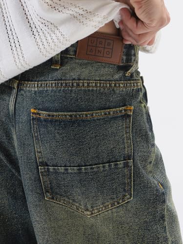 Image of Urbano Fashion Men's Loose Baggy Fit Heavy Washed Jeans Non-Stretchable