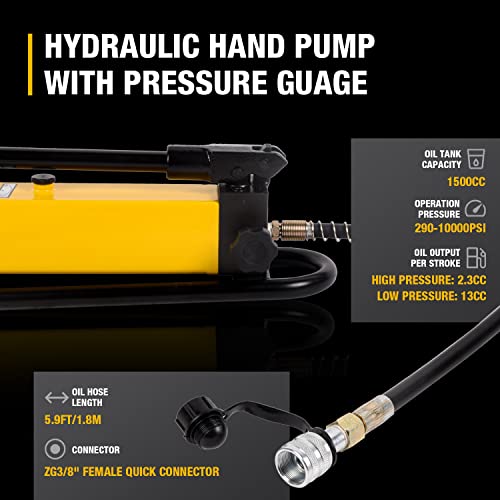 Image of Manual Hydraulic Hand Pump 1500cc 10000Psi Portable Hydraulic Cylinder Single Acting for Separate Type Hydraulic Tools, Hydraulic Lifting Pump, CP-700D