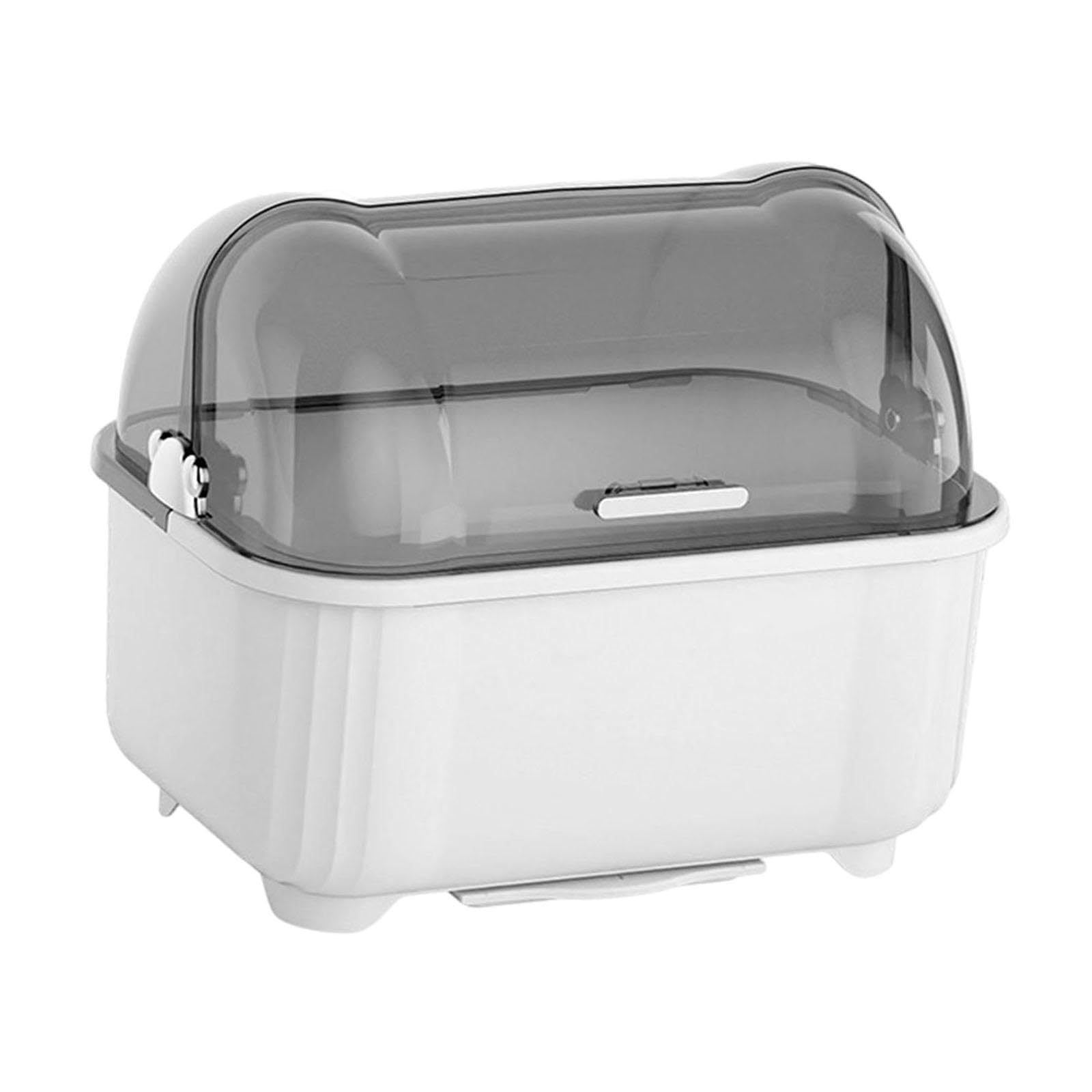 Geschirrständer, Abtropfschale, Platzsparend, Staubdicht, Schüssel Und Essstäbchenabtropfgestell, Besteckbox für Gabeln Und Tassen, Grau-weiß