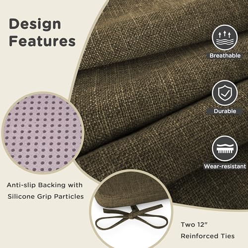 Image of AddGrace Square Chair Cushions for Dining Chairs 4 Pack 16x16x2inch Khaki | Non Slip, Removable Cover with Ties, Textured Fabric, for Kitchen Dining Room Indoor, Hard Wooden Chairs, Family Gathering
