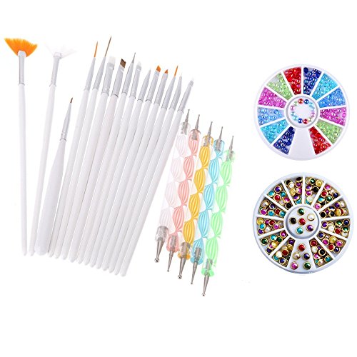 Yimart® Pack of 20,Nail Art and Gel Acrylic Drawing Painting Brush Set with Dotting Pen Tools (F)