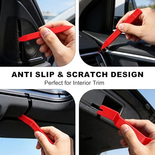 5 Pcs Car Trim Removal Tool Kit Upholstery Tools, Auto Clip Removal Pry Tool for Door Dash Dashboard Panel Fastener Remover, Push Pin Puller Body Repair Tools, Red - Image 4