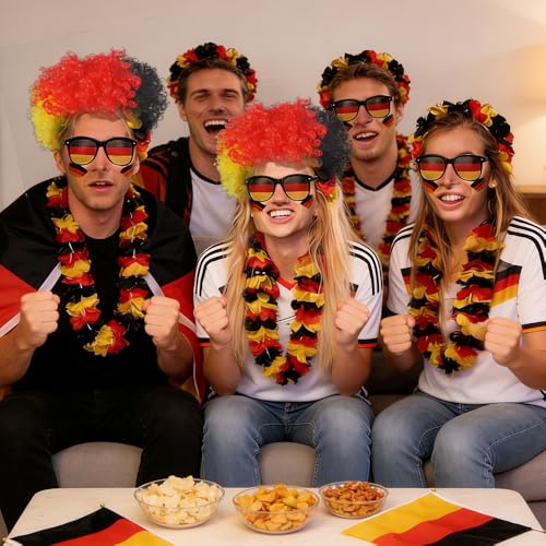 Hojalis 7-Teilig Deutschland Fanartikel, Deutschland Perücke, Fanartikel WM, Deutschland Fanartikel EM 2024 Mit 1 Deutsche Perücke, Fanpaket EM Fußball, Fussball WM Fanartikel Für Fußballpartys