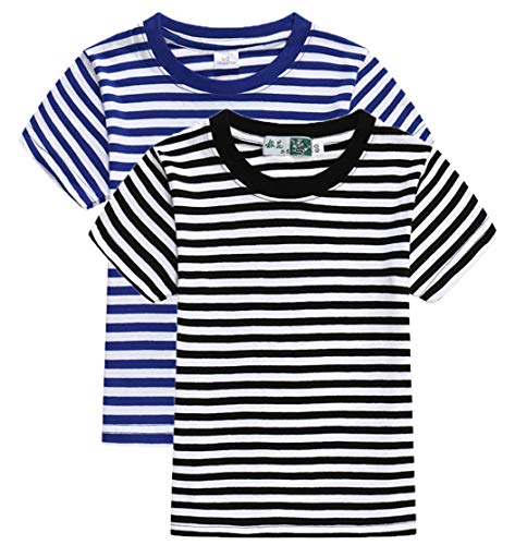 Unisex Kids Classic Striped T-Shirt Girls Boys Crewneck Cotton Jersey Tee