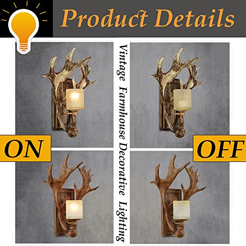 Vintage Deer Antler Wall Sconces, Nordic Industrial Wall Lamp, E27 Living Room Dining Room Bedroom Wall Lights, Aisle Creative Deer Head Decorative Lamp For Kitchen Island/Home Decor, (Wood Color） #TOP4
