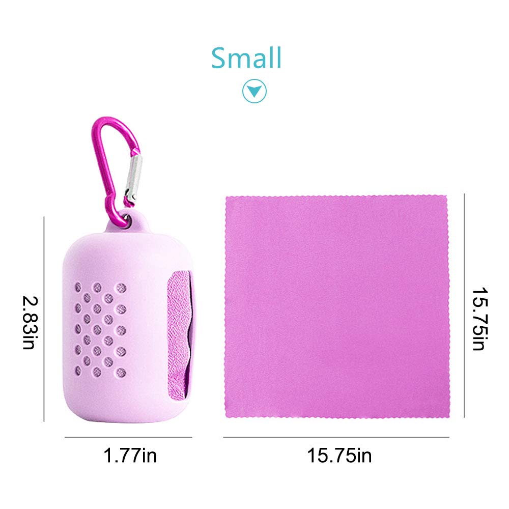 TOPIND Quick Dry Cooling Towel and Cool Towel Compact Gym Outdoor Travel Towel Microfibre Workout Towel with Convenient Silicone Storage Bag (Pink, small-15.75x15.75inch)