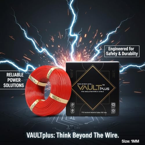 Image of VAULTPlus Red 1mm CCA Copper Electrical Wire | 90 Meter Long Roll | PVC Insulated Cable for Home, Commercial & Industrial Internal Wiring