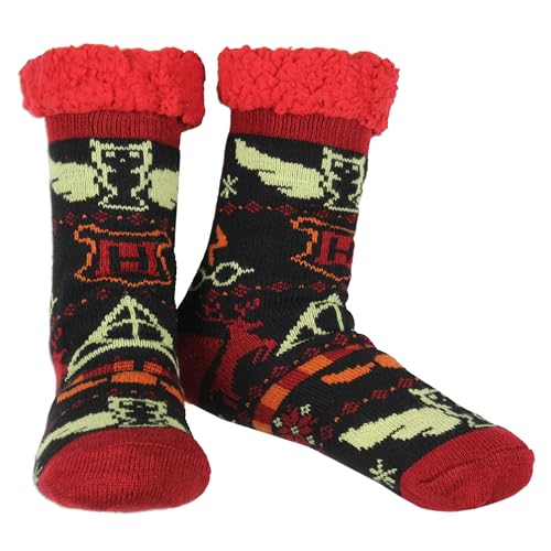 Harry Potter Women's Hogwarts Icons Knit Fleece Lined Slipper Crew Socks Shoe Size 5-10 For Men And Women