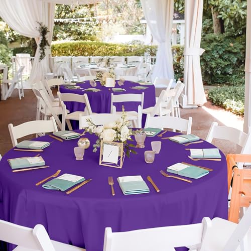 Image of Mulbozy 12 Pack Dark Purple Round Tablecloth, 84 Inches Plastic Table Cover, Premium Disposable Round Party Tablecloth for Restaurant Dinners, Wedding, Grad Party, BBQ, Outdoor Camping