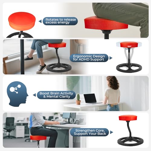 Image of ADHD Chair for Kids, Yoga Chairs for Adults, Wobble Stool Active Flexible Seating Desk Chair with Non-Slip Base and Washable Seat Cover for Stability, Balance, Yoga, Office, School, Classroom