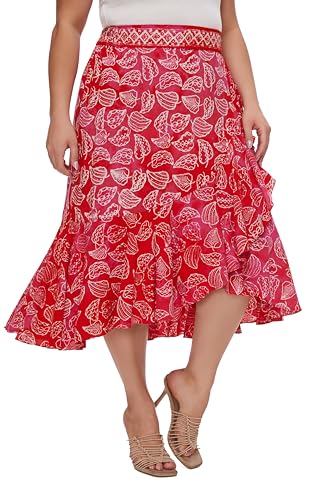 Beautybatik Women Hand Batik Floral Print Long Flowy Pleated Elastic High Low Ruffle Skirt XL 1X 2X4