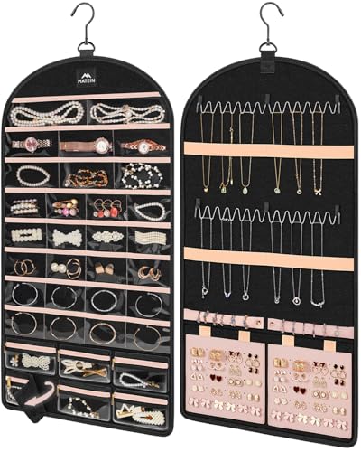 MATEIN Hanging Jewelry Organizer with Removable Zipper Jewelry Pouches, Tangle-Free Necklace Hanger...