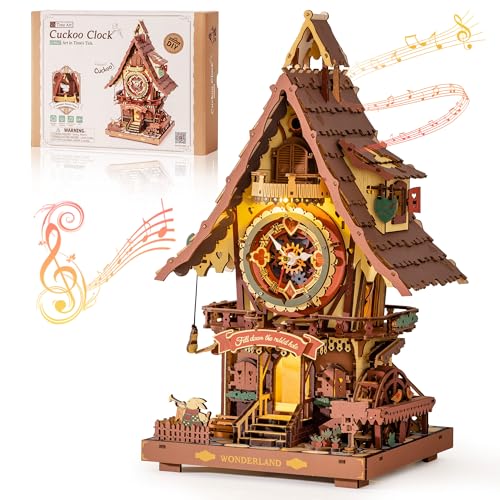 ROBOTIME Puzzle 3D Horloge à Coucou en Bois pour Adultes,Kit de Modèle à Construire,Horloge Fonctionnelle avec Son du Coucou,Décoration Maison,Cadeau pour...
