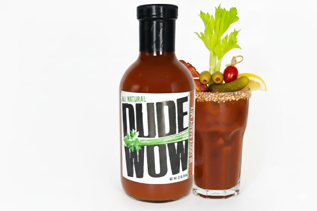 Dude Wow Cocktails Original Bloody Mary Mix, Horseradish, Worcestershire, Steak Sauce, Lower Sodium, 2-Pack, 32oz