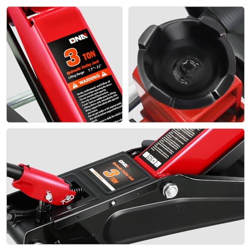 Image of DNA Motoring 3 Ton Low Profile Floor Jack, 3 tons (6000 lbs) Capacity Fast Lift Hydraulic Trolley Service /Floor Jack, 7.7-21 inch Lifting Range, Red, TOOLS-00674-RD