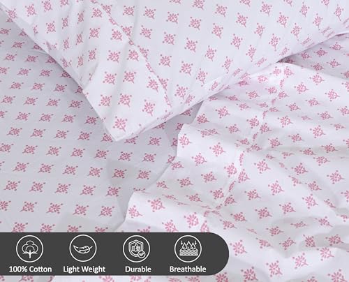 Image of RUVANTI 100% Cotton Percale Sheets Split King Size, Block Print Motif | Crisp Cooling, Deep Pocket 16 inch, Soft Breathable & Durable, Hotel-Style, 5 Piece Set