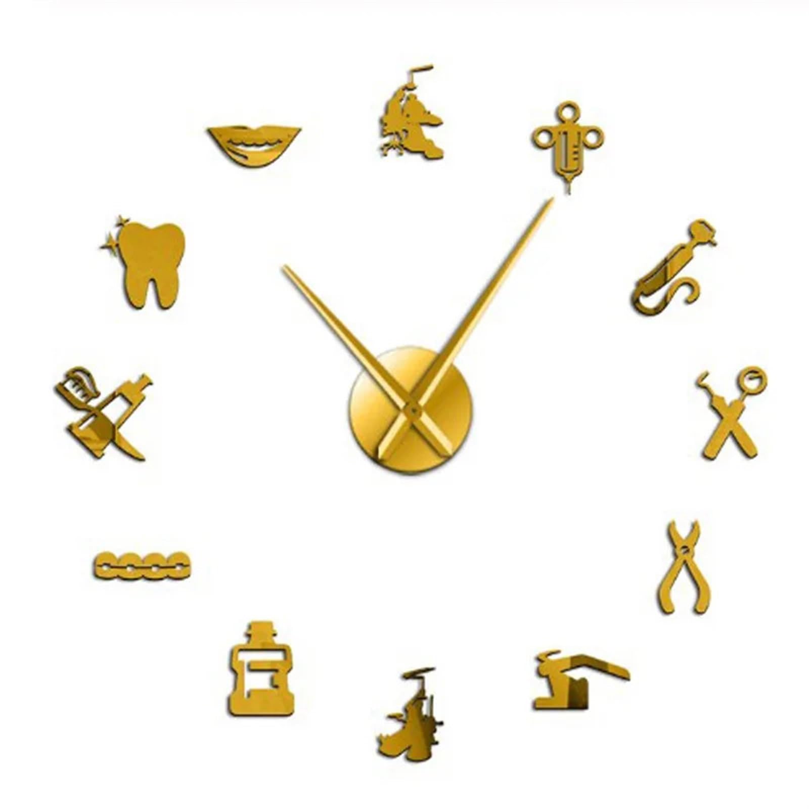 VFDVSWZSA Stylish wall clock, Sticker Dental Practitioners Dentist Tools Clinic Stomatological Hospital Orthodontics Room Decor(Gold)