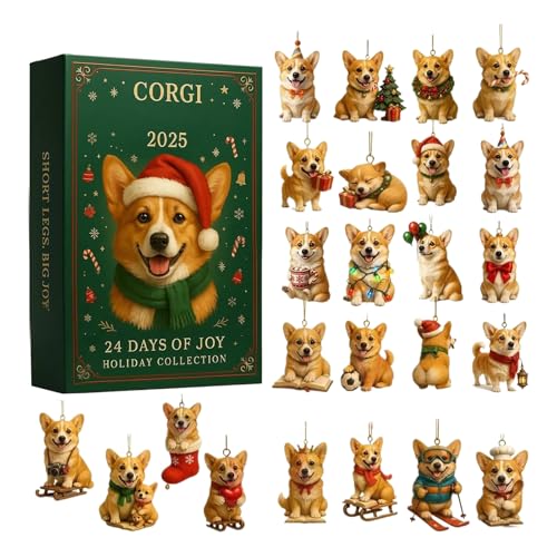 Corgis Dog Advent Calendars 2025 | Calendario cuenta regresiva Navidad 24 días perros Calendario 2025 | 2d Lindos Animales Corgis Calendarios adviento | Figuras perros Decoraciones árboles Navidad