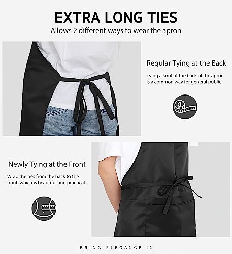 Image of Syntus 12 Pack Bib Apron, Unisex Aprons Adjustable 100% Cotton with 2 Pockets Cooking Kitchen Aprons for Women Men Chef, BBQ Drawing Apron Bulk, Black