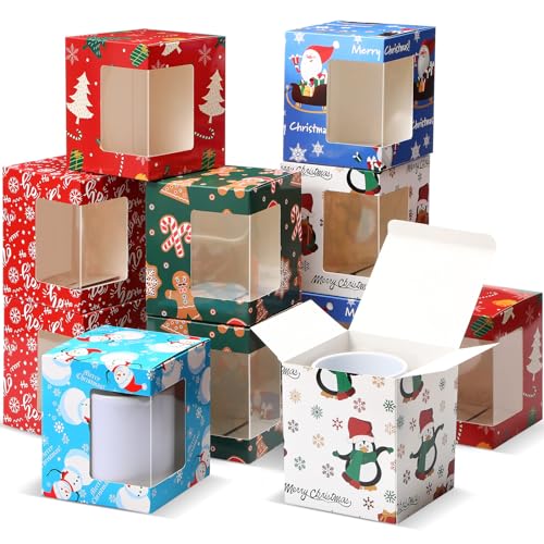 Harloon Paquete de 36 cajas de regalo de Navidad para tazas de sublimación, cajas transparentes para tazas de vino, caja de embalaje de regalo para tazas de café de sublimación en blanco, 11 onzas, 12