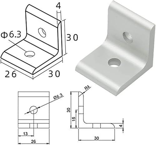 Miniatura 2 de 3030 Soporte de esquina interior para perfil de extrusión de aluminio 3030 con ranura - (10 piezas)