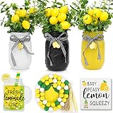 Lemon Kitchen Decor and Accessories, Lemon Mason Jar Decor, Summer Farmhouse Decoration for Home Tiered Tray, Lemon Tray Decor Rustic Buffalo Plaid Farmhouse, Summer Decoration of Housewarming Gift