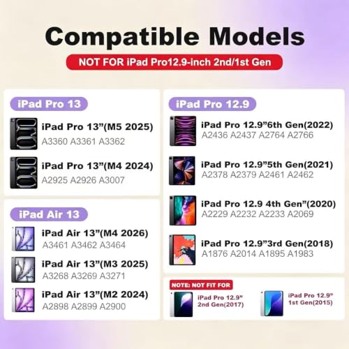 Image of for iPad Pro 13 inch Case with Keyboard (M5 /2025,M4 /2024)& iPad Air 13 (M4 /M3 /M2) &iPad Pro 12.9 (6th /5th /4th /3rd Gen),360 Swivel &Rainbow Backlit with Pencil Holder-Purple