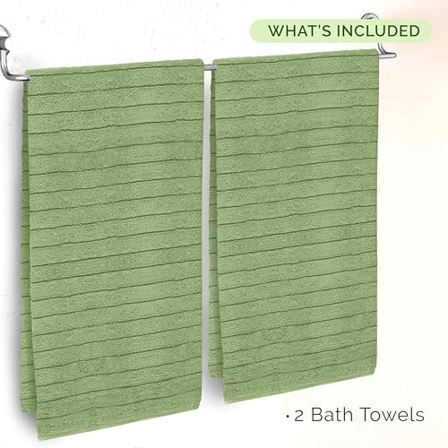 Image of Elegant Comfort 100% Turkish Cotton Corduroy Ribbed Luxury Soft 2 Pack Bath Towels 27 x 54 Inch - Ultra Plush, Absorbent, Quick Dry, Hotel Spa Quality Towels for Bathroom Essentials, Sage