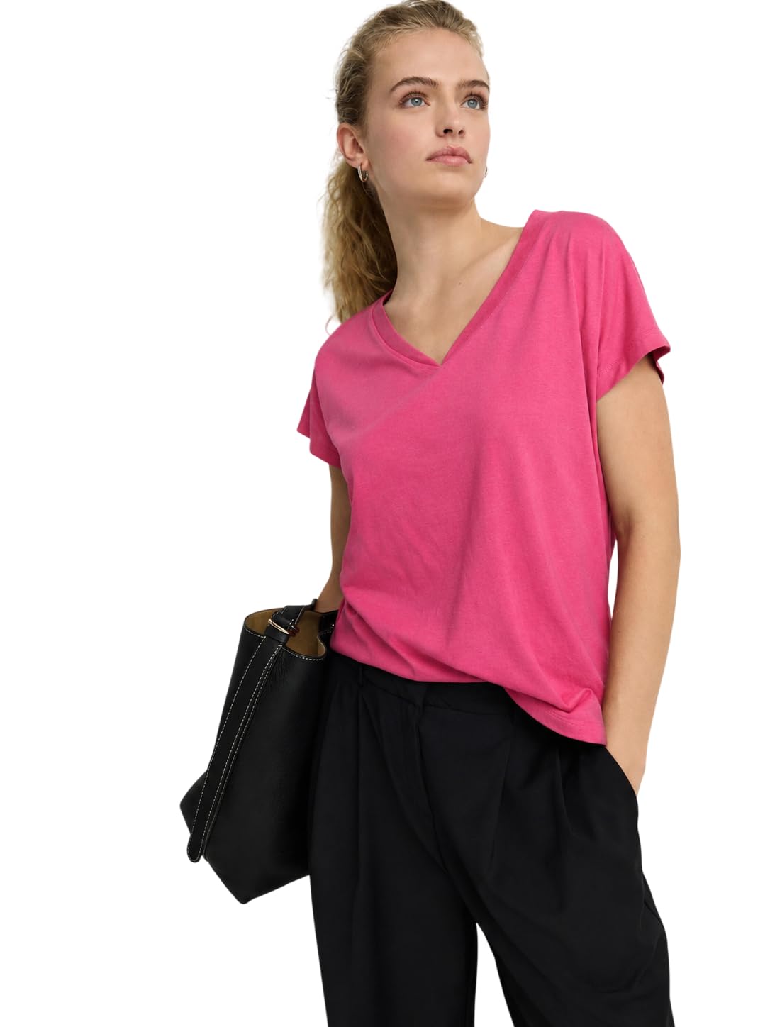 kotty Women's Red V-Neck Relaxed Short Sleeve T-Shirt-picture-12