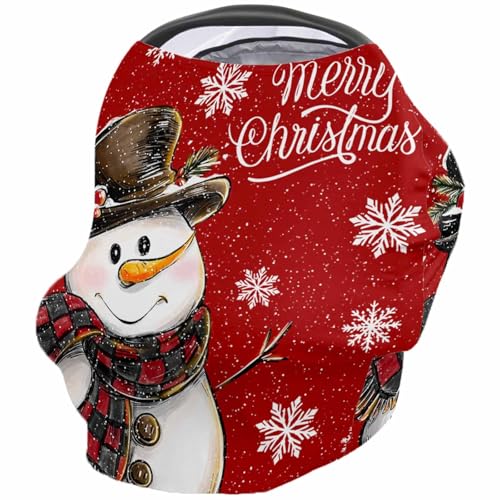 Nursing Cover for Breastfeeding Scarf, Retro Merry Christmas Hand Drawn Snowman Red Baby Car Covers Super Soft Multi Use for Canopy Shopping Cart Cover Blanket Stroller Cover