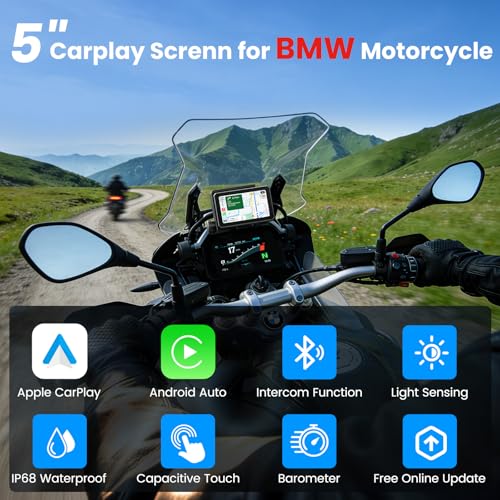 Image of WonVon for BMW Motorcycle Carplay & Android Auto 5 inch IP69 Waterproof Car Play Moto GPS Navigation Screen with Dual Bluetooth Data Reading Wonder Control TPMS Compass Music Sharing Light Sensor