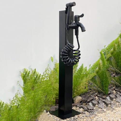 304 Stainless Steel Cylindrical Vertical Garden Water Column,Freestanding Hose Stand with Lock Faucet,Outdoor Antifreeze Faucet Water Dispenser Hydrant Water Feature Fountain, for Irrigation and Wa
