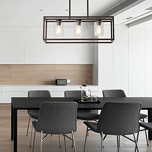 Xilicon Dining Room Lighting Fixture Hanging Farmhouse Oil Rubbed Bronze 3 Light Modern Pendant Lighting Contemporary Chandeliers With Glass Shade For Living Dining Room Bedroom Kitchen Island #TOP4
