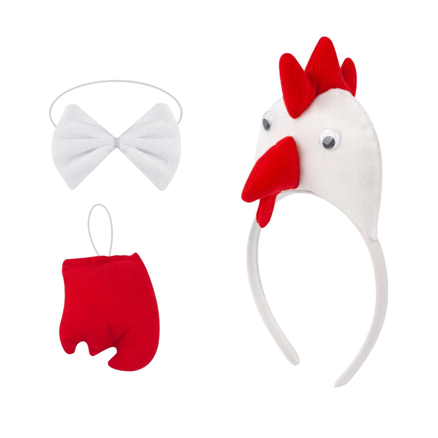 Glitzville 3Pieces Chicken Costume Set Rooster Headband Tail Bowtie Animal Turkey Fancy Dress Up Outfit Accessories for Role Play School Performances