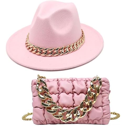 LIDHAY Womens Fedora Hats Classic Wide Brim Floppy Panama Hat Fashion Bags & Hats Set for Women LMN2022-01 Pink Cover