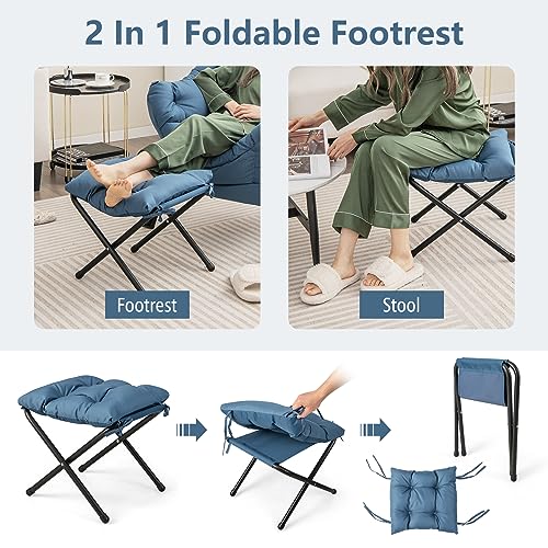 Sillón plegable comodidad poliéster azul miniatura 6