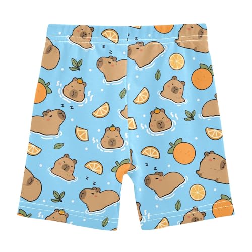 Cute Capybara with Oranges Blue Girls Shorts Elastic Waist Sports Shorts Girls Leggings Pants for 4-10 Years2