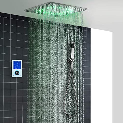 Cascada Digital Thermostatic 16 Inch square LED Shower System with LCD Touch Screen, 3-Mode Functions (SPA Mist, Rainfall, or Hand Shower) (Matt Black) miniatura 2