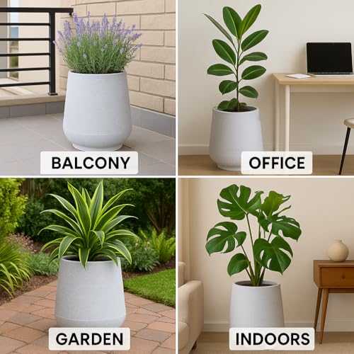 Image of Bigsmall Designed Plant Pots, Premium Durable Polymer Flower Pots for Indoor & Outdoor Plants - Lightweight, Stylish, and Weather-Resistant Garden Planters (Sierra-White Stone, 18 Inch)