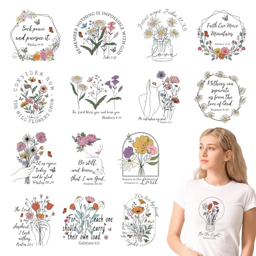 Falueqg DTF Bible Flower Transfers, 15Pcs Iron-on Decals