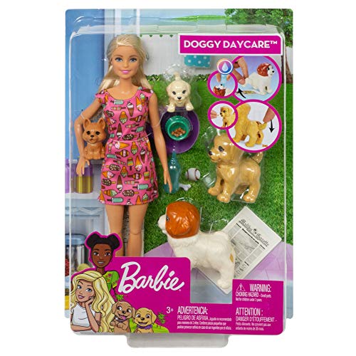 Barbie y su guardería de perritos, muñeca con mascotas y accesorios (Mattel FXH08)