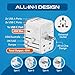 Ceptics Universal Travel Adapter w/ 2X USB-A and 3X USB-C, 6 in 1 Travel Adapter 45W for Global use, International Adapter for Mobile, Laptops, All in one Adapter for US, EU, UK & More, UP-45W-WH