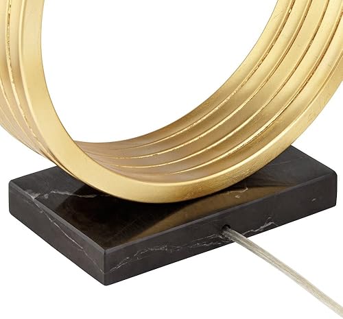 Miniatura 4 de Pacific Coast Lighting  Lámpara de mesa Riley 055R0  Hoja de oro metálica circular grande  Pantalla rectangular negra doble  Base de mármol negro