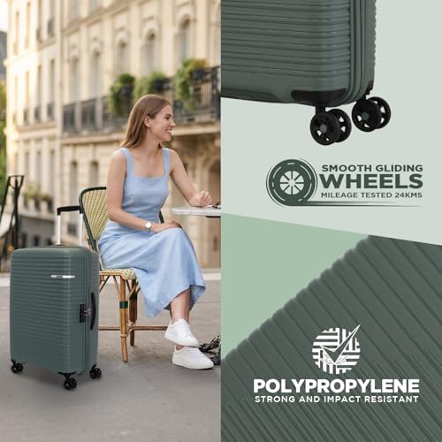 Image of American Tourister Liftoff+ | Medium Size Check-in Trolley Bag (67 cm) for Travel | 360 8 Wheel Travel Luggage | Hard Case Polypropylene (PP) Suitcase | Mounted TSA Lock | Dark Olive